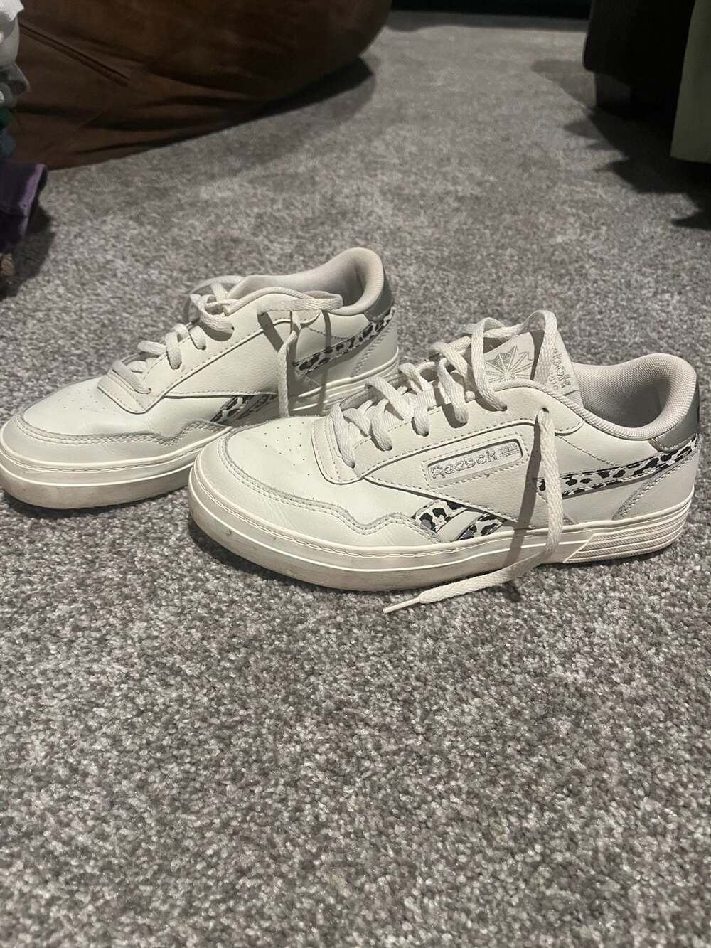 Reebok Women's Club MEMT Bold White Leopard Print Sneakers